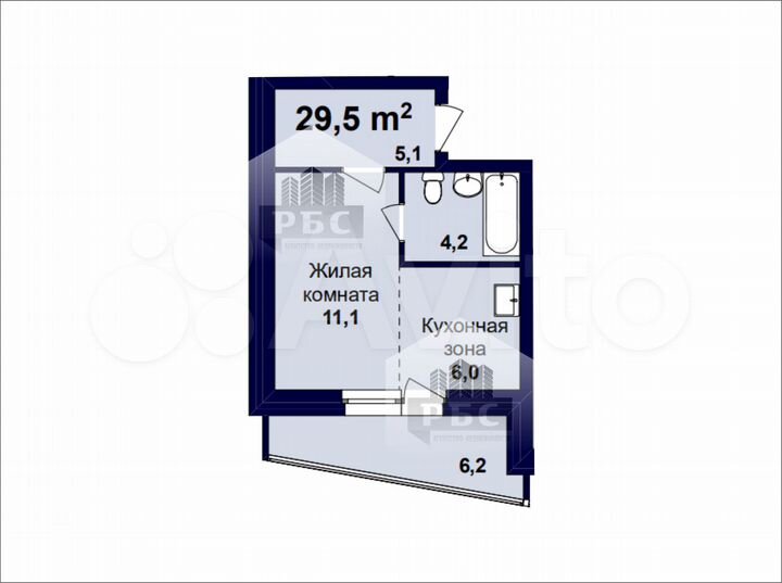 Квартира-студия, 29,5 м², 1/16 эт.