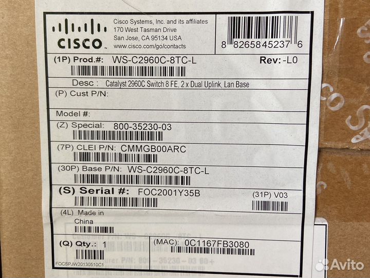 Cisco Catalyst 2960 8-портовый гигабитный коммутат