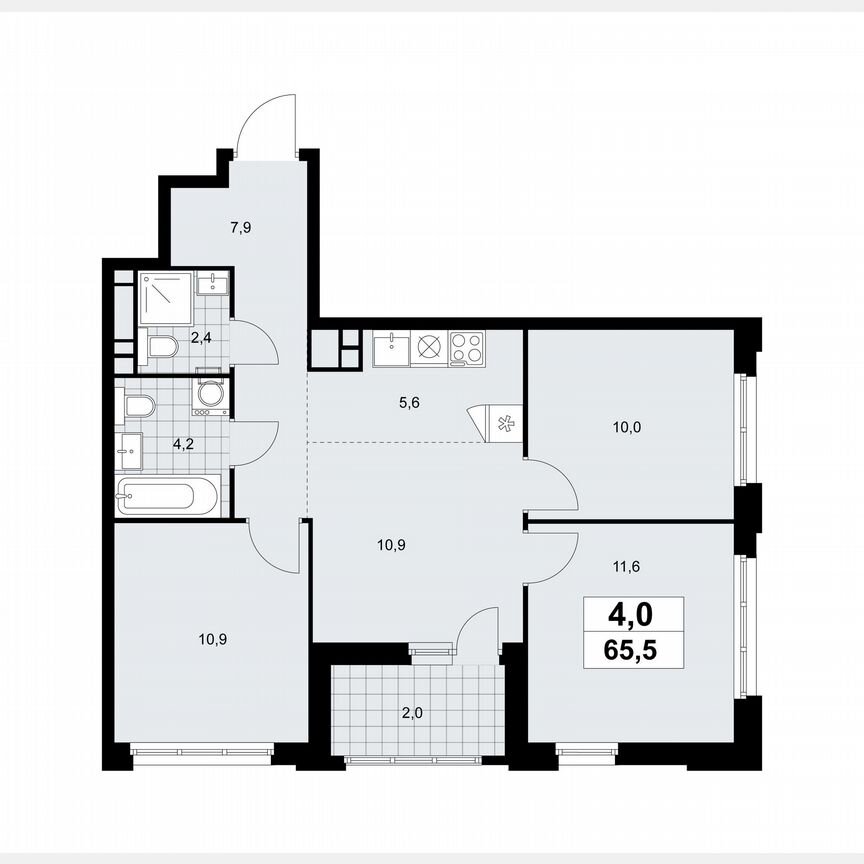 4-к. квартира, 65,5 м², 7/24 эт.
