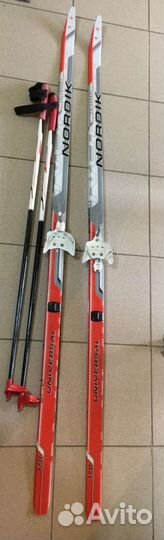 Беговые лыжи 160см с креплениями и палками в чехле