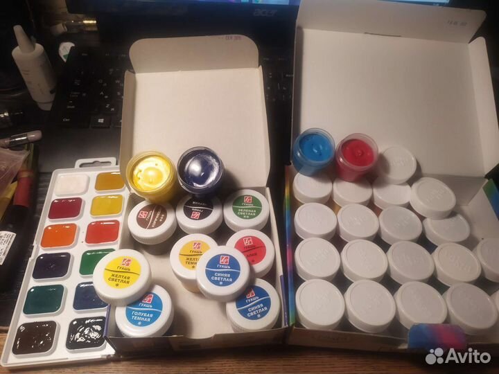 Акварель 12 и гуашь 20 и 8 цветов