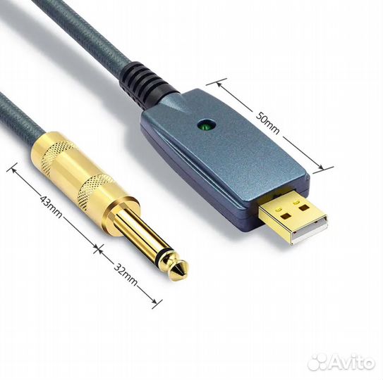 Гитарный кабель для компьютера с jack 6.3 USB