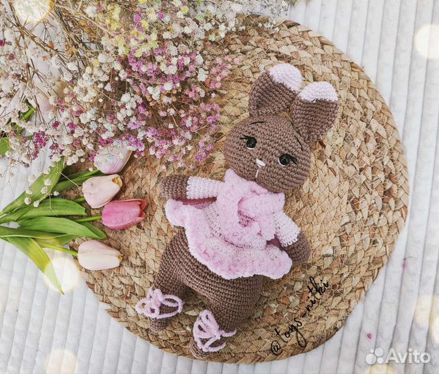 Вязаный заяц Амигуруми хлопок ручная работа