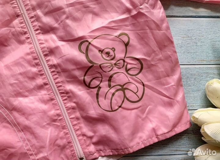 Ветровка розовая на девочку с медведем 86