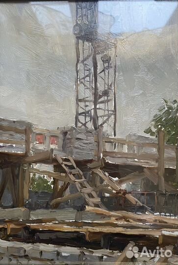 Картина масло картон СССР Белков рама нефть