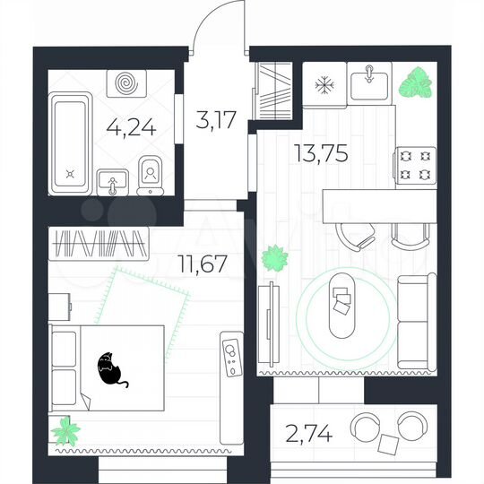 1-к. квартира, 34,2 м², 8/10 эт.