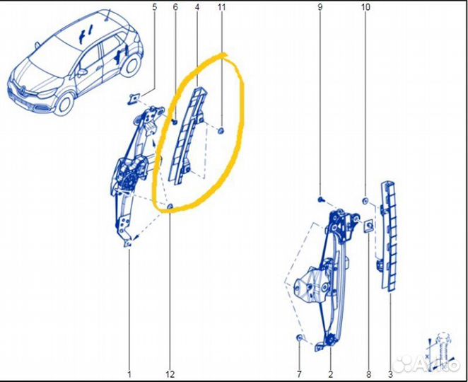 Направляющая стекла двери задняя правая Renault