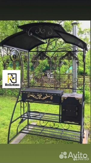 Мангал с печью под казан и крышей