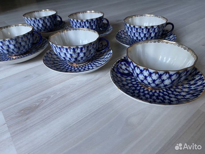 Набор чайных пар кобальтовая сетка лфз