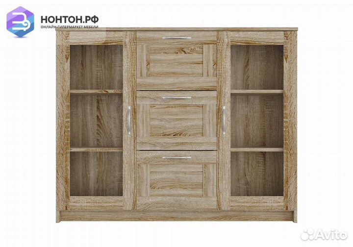 Комод с дверцами Сириус со стеклом и 3 ящиками сон