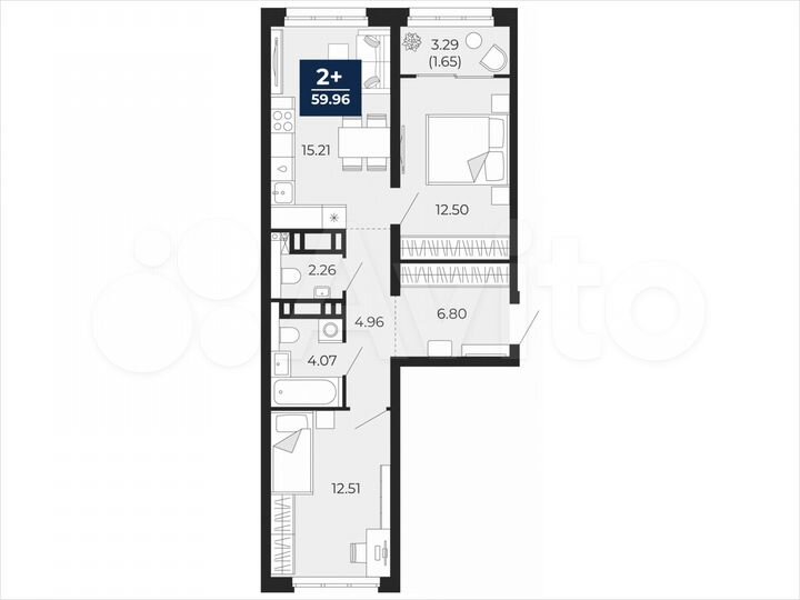 2-к. квартира, 60 м², 3/22 эт.