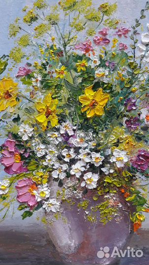 Картина маслом полевые цветы в вазе
