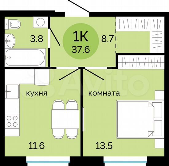 1-к. квартира, 37,6 м², 2/14 эт.