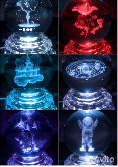 Светильник ночник Стеклянный 3D шар LED декор NEW