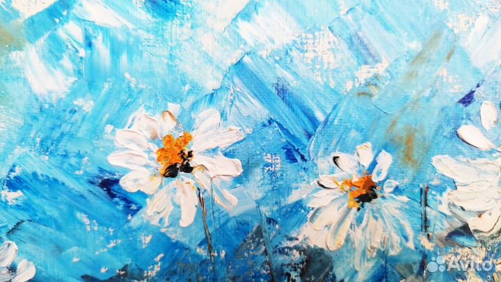 Картина маслом нежные ромашки