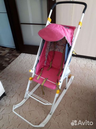 Детские зимние санки-коляска с колёсиками