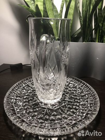 Поднос и Графин-кувшин.Хрусталь СССР,20в.Винтаж