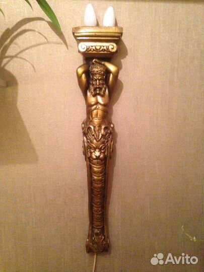 Камин электро ретро,лепной декор, барельеф,Атлант