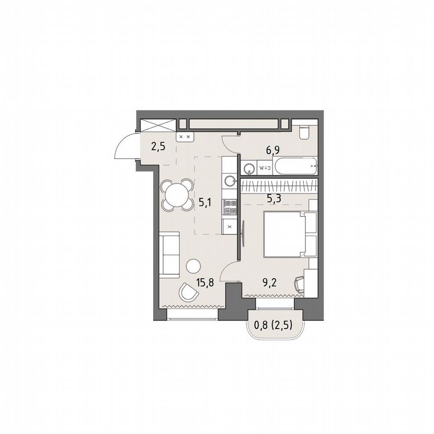 2-к. квартира, 45,8 м², 7/35 эт.