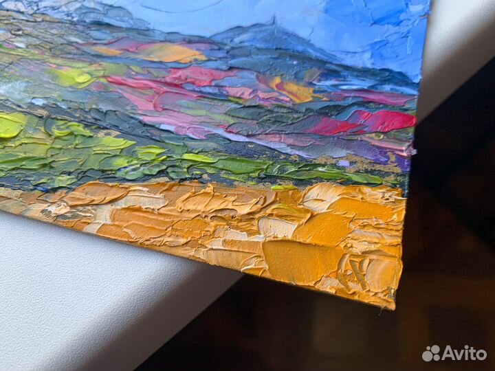 Картина маслом горы Кавказ Машук Бештау поле