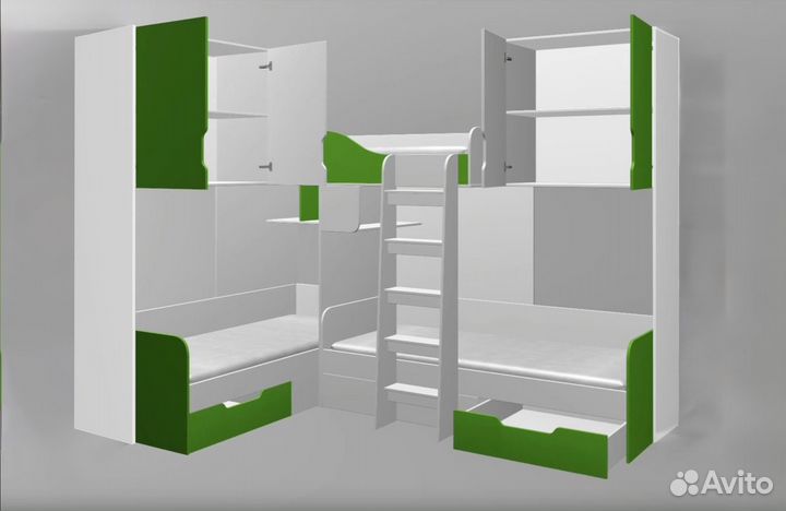 Кровать Трио с антресолями Дуб Молочный/Оранжевый