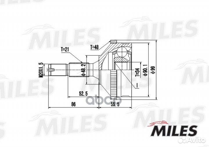 Шрус peugeot 206 1.4-1.9d 98- нар. (abs) Miles 218