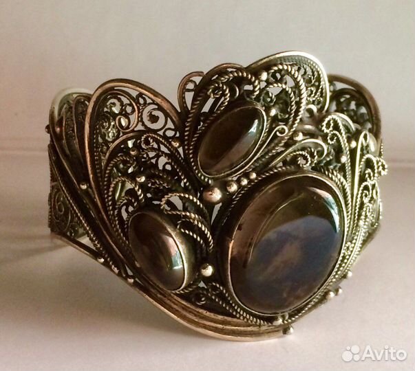 Винтажный браслет скань филигрань раухтопаз