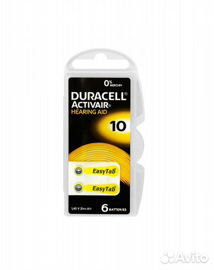 Батарейки для слуховых аппаратов Duracell ZA10