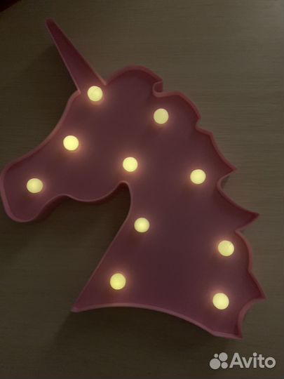 Лампа единорог розовая