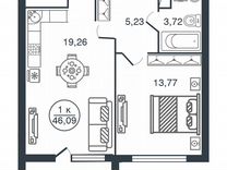 1-к. квартира, 46,5 м², 6/15 эт.