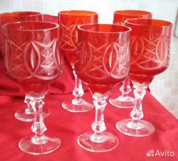 Винтаж СССР Красный хрустальные фужеры