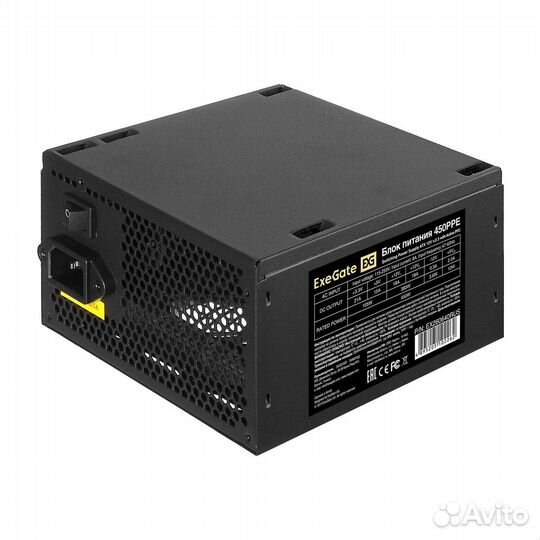 Блок питания Exegate бп 450W ExeGate 450PPE ATX, apfc, PC, 12cm fan, 24p, (4+4)p, PCIe, 5SATA, 3IDE