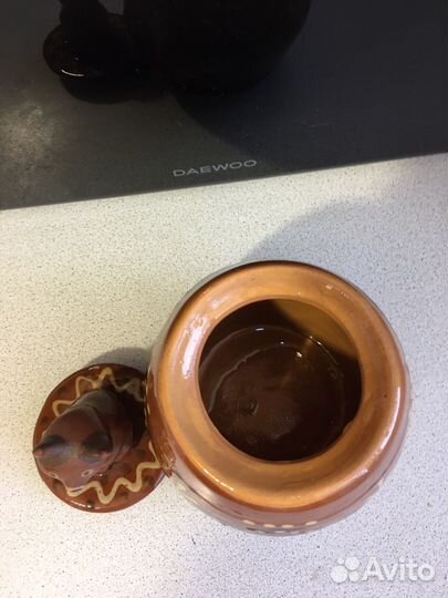 Глиняный горшочек СССР с крышкой в форме медведя