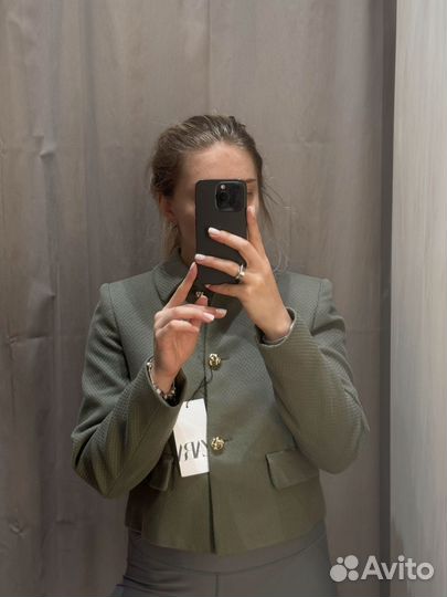 Жакет Zara кроп XS хаки