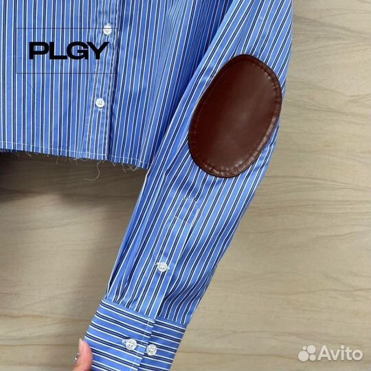 Укороченная рубашка в полоску Miu Miu с патчами