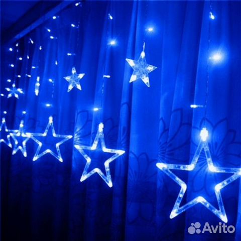 Гирлянда штора Звездочки 3м.*70 см.(синий)