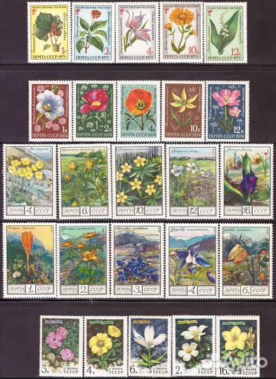 Марки почтовые чистые Флора Растения Цветы Ягоды