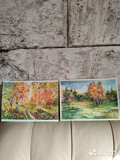 Пейзаж акварелью. Золотая осень. Картина 21х30