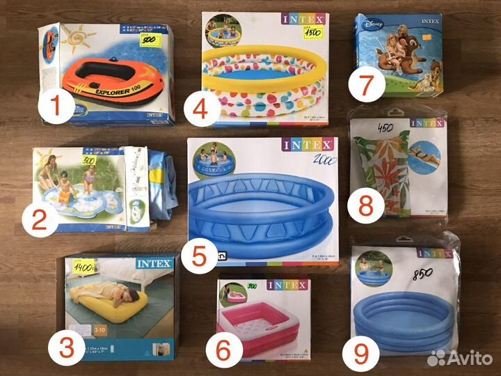 Бассейны, матрас, лодка