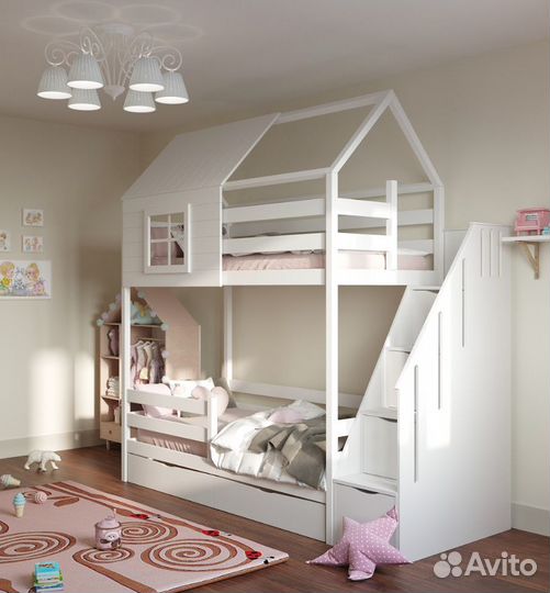 Детская кровать из массива дерева двухъярусная