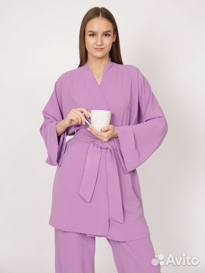 Пижама/ Домашний костюм с кимоно и штанами