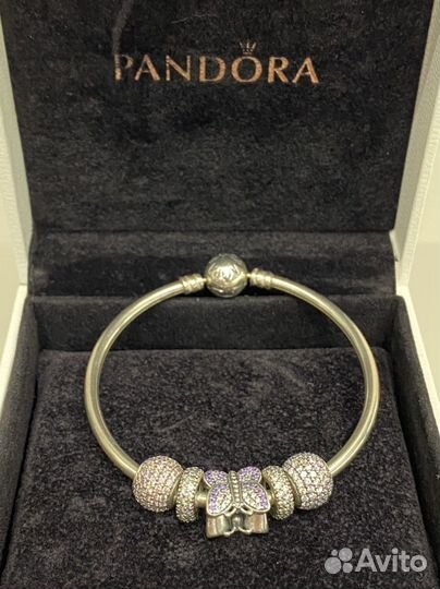 Браслет pandora silver bangle из серебра с шармами
