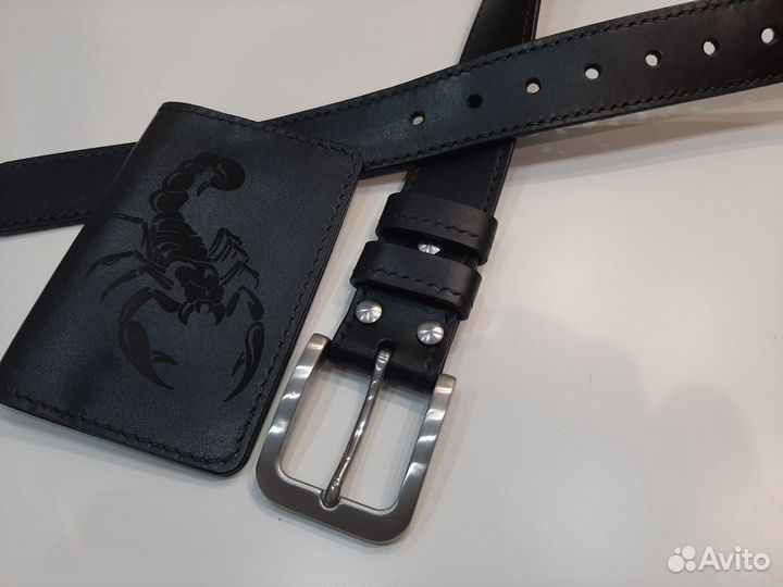 Ремень из натуральной кожи быка. Портмоне