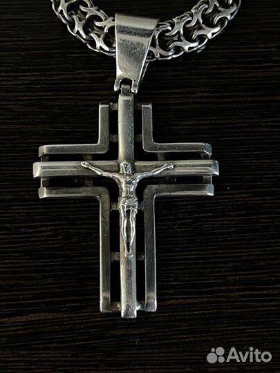 Серебряная цепь с крестом и браслетом