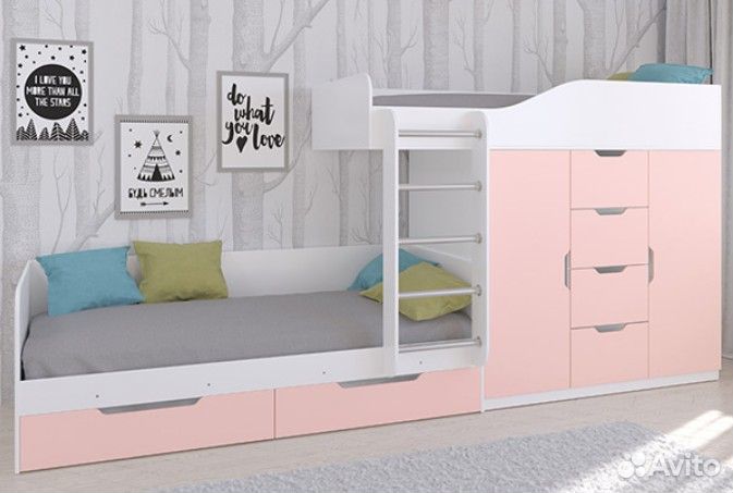 Двухъярусная кровать детская Дуб Молочный/Белый