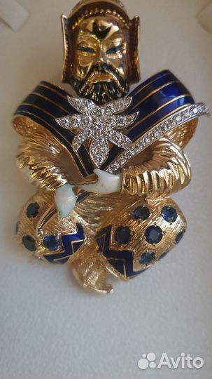 Самурай,брошь из золота и бриллиантов