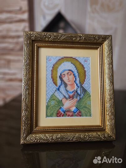 Икона Богородицы Умиление вышивка бисером