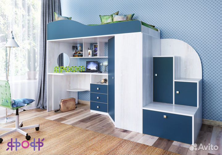 Кровать-чердак Кадет-1 с функциональной лестницей