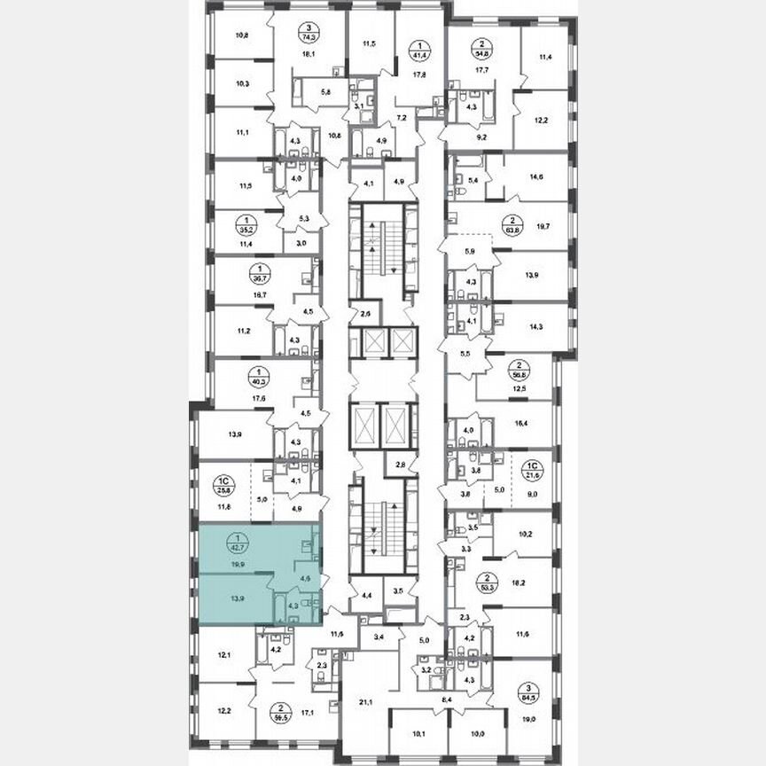 1-к. квартира, 42,7 м², 13/20 эт.