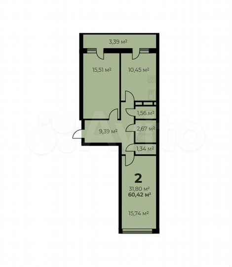 2-к. квартира, 60,4 м², 14/16 эт.